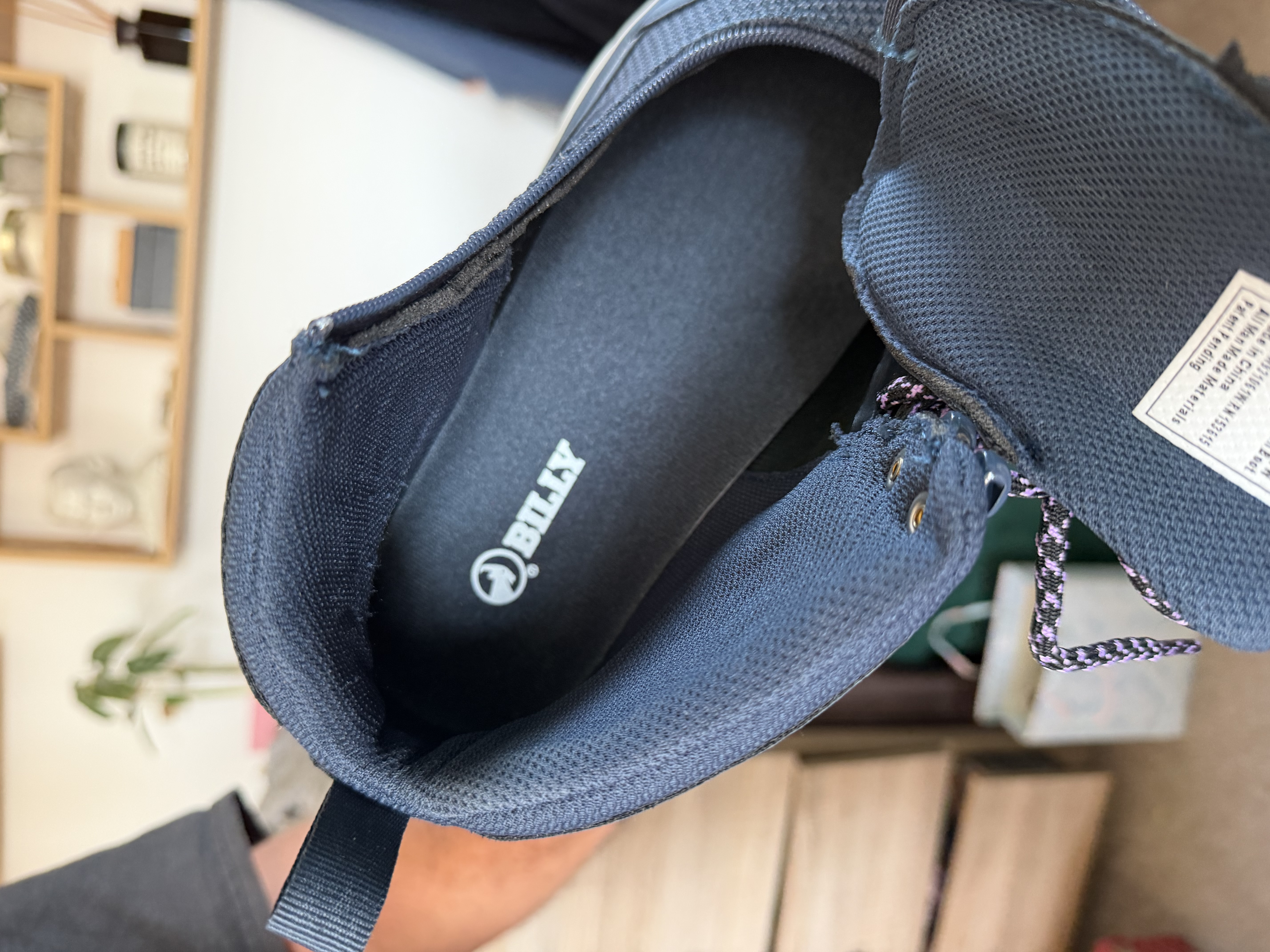 Close up photo of Billy Boots flap that opens the shoe to put your foot in.